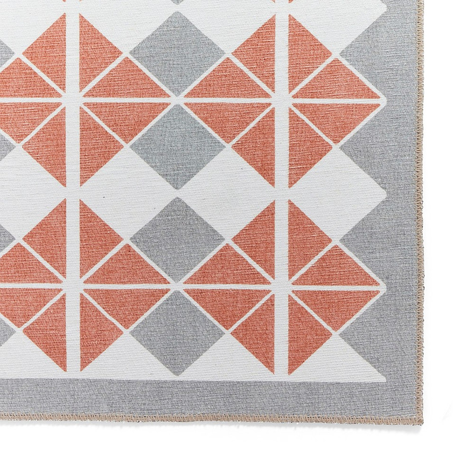 Victoria Grey Orange Modern Diamonds Washable Rug