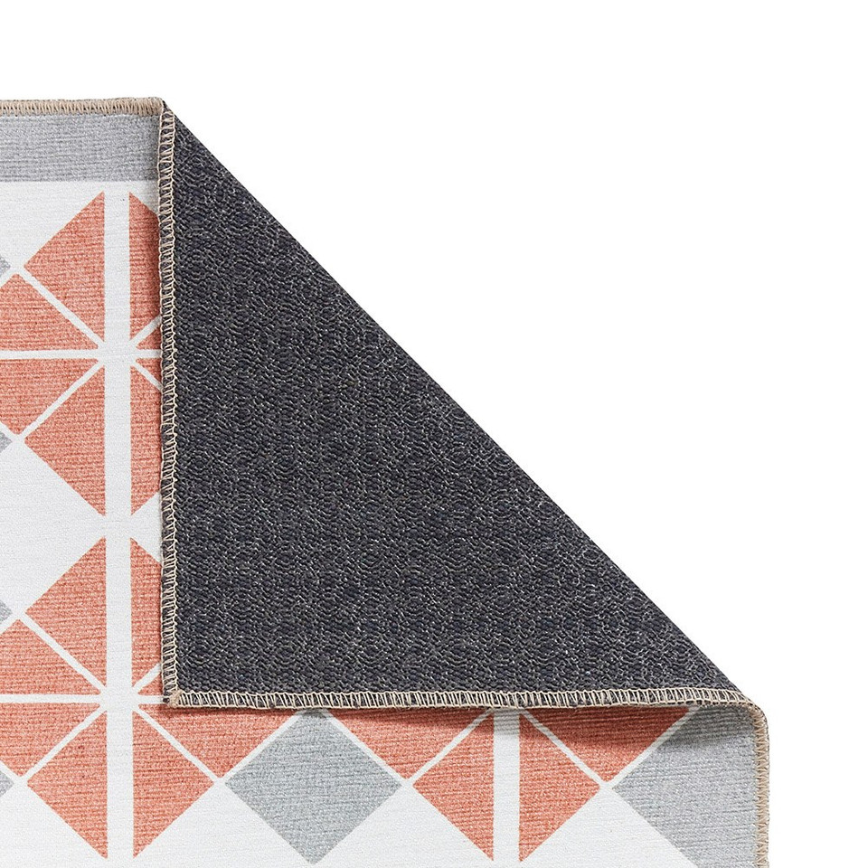 Victoria Grey Orange Modern Diamonds Washable Rug