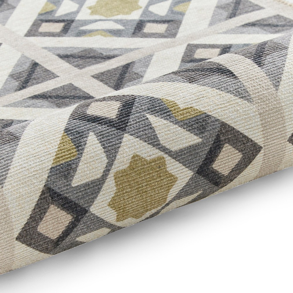 Victoria Grey Yellow Diamonds Geo Washable Rug