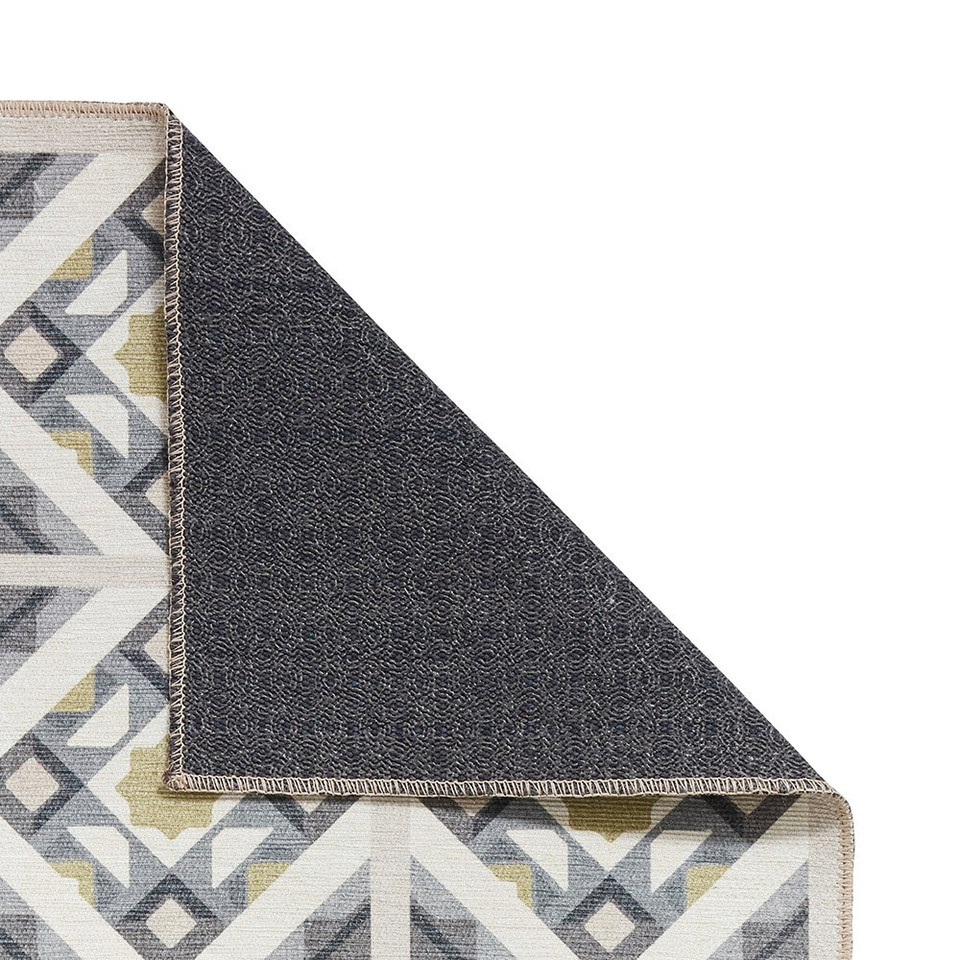 Victoria Grey Yellow Diamonds Geo Washable Rug