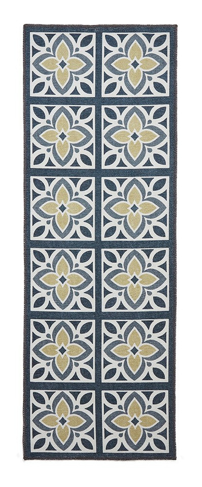 Victoria Grey Yellow Floral Washable Rug Runner