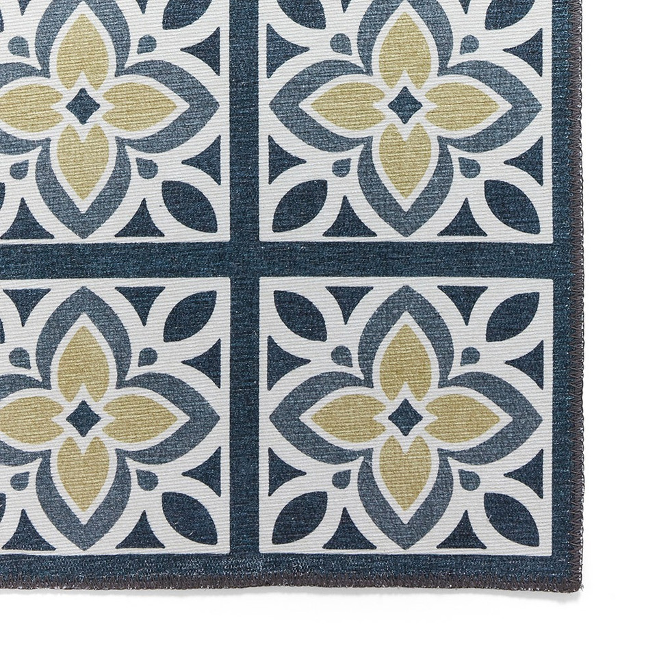 Victoria Grey Yellow Floral Washable Rug Runner