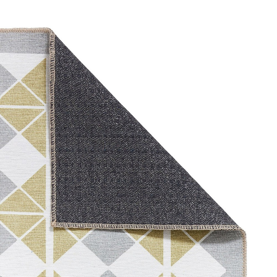 Victoria Grey Yellow Modern Diamonds Washable Rug