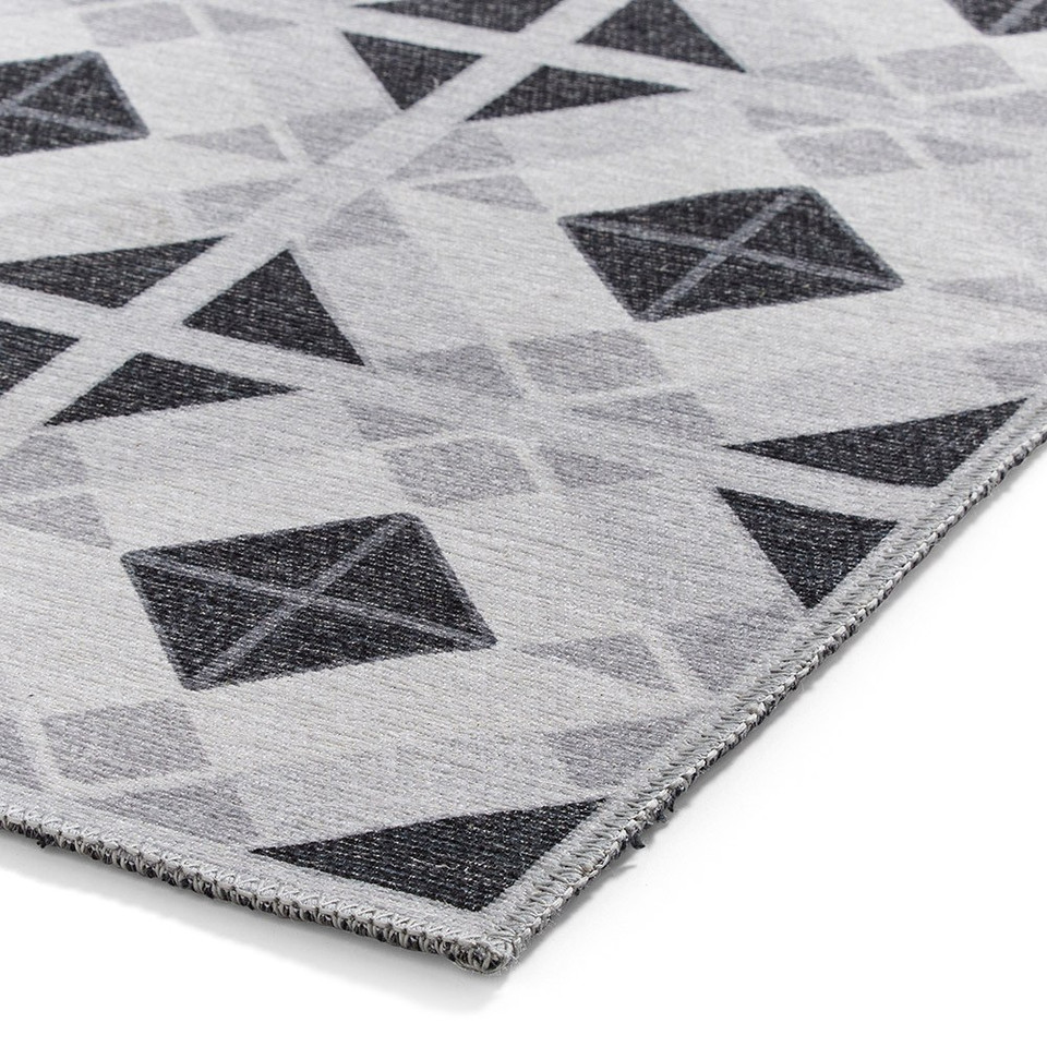 Victoria Light Grey Diamonds Washable Rug Runner