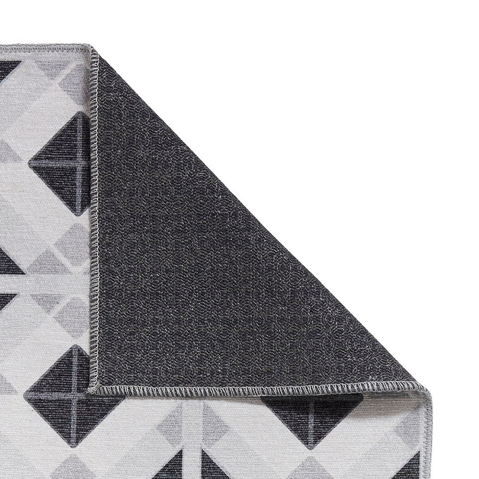 Victoria Light Grey Diamonds Washable Rug Runner
