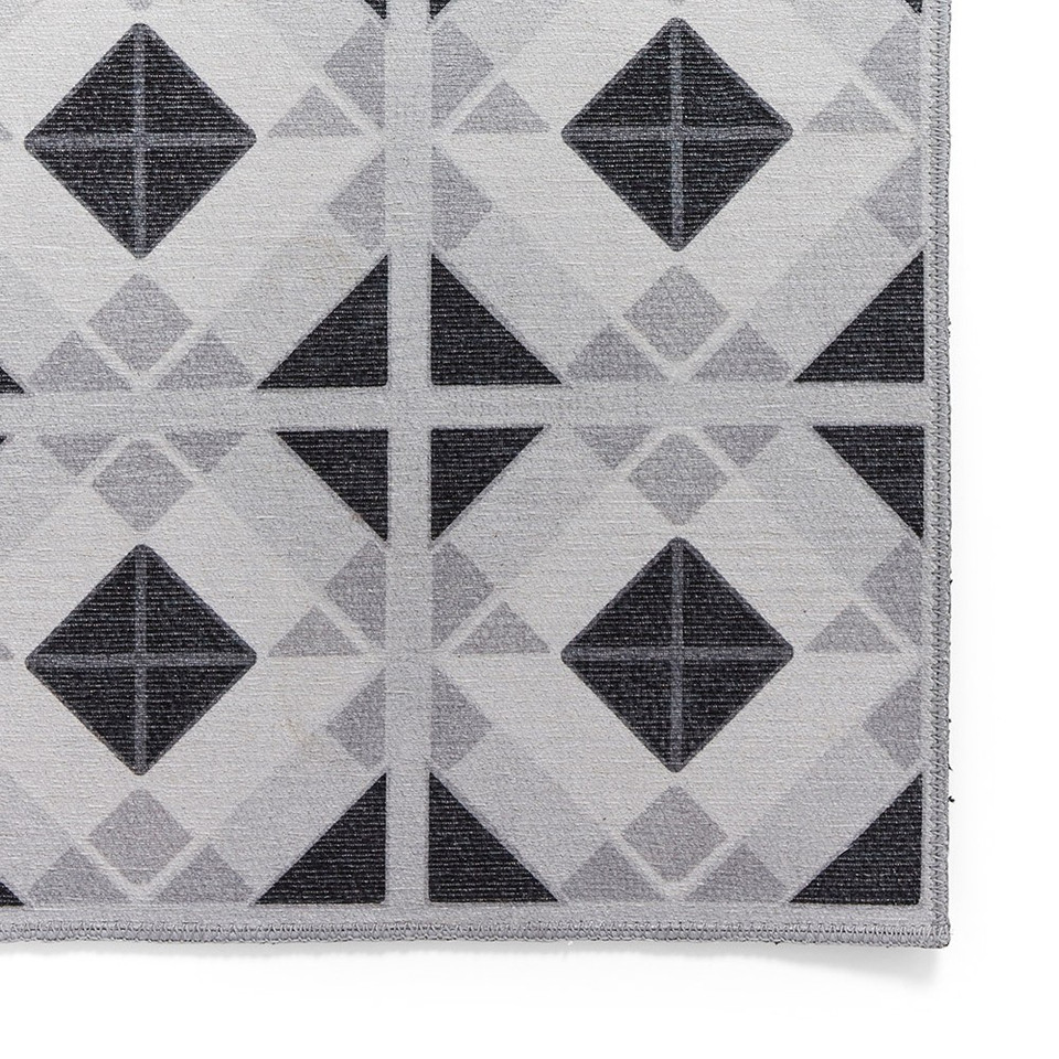 Victoria Light Grey Diamonds Washable Rug Runner