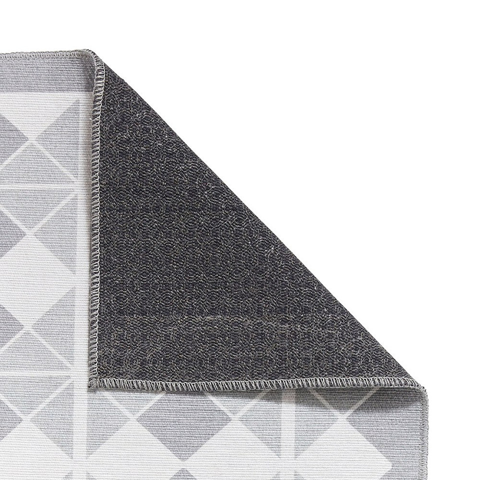 Victoria Light Grey Modern Diamonds Washable Rug