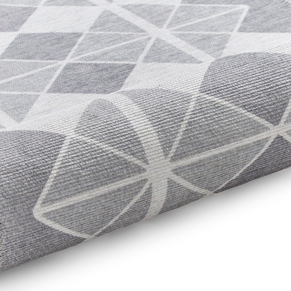 Victoria Light Grey Modern Diamonds Washable Rug