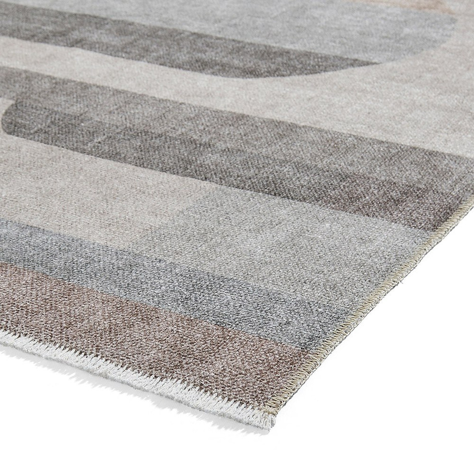 Whisper Beige Modern Geo Washable Rug Runner