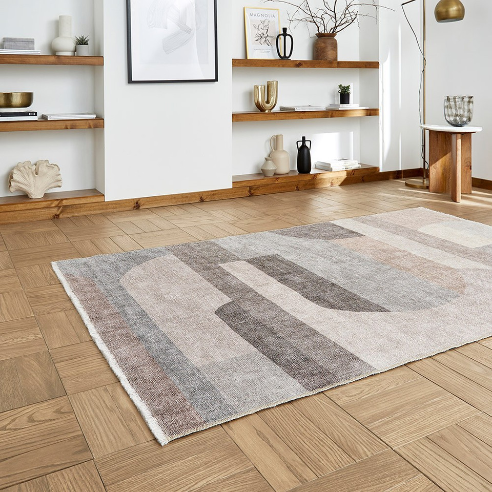 Whisper Beige Modern Geo Washable Rug