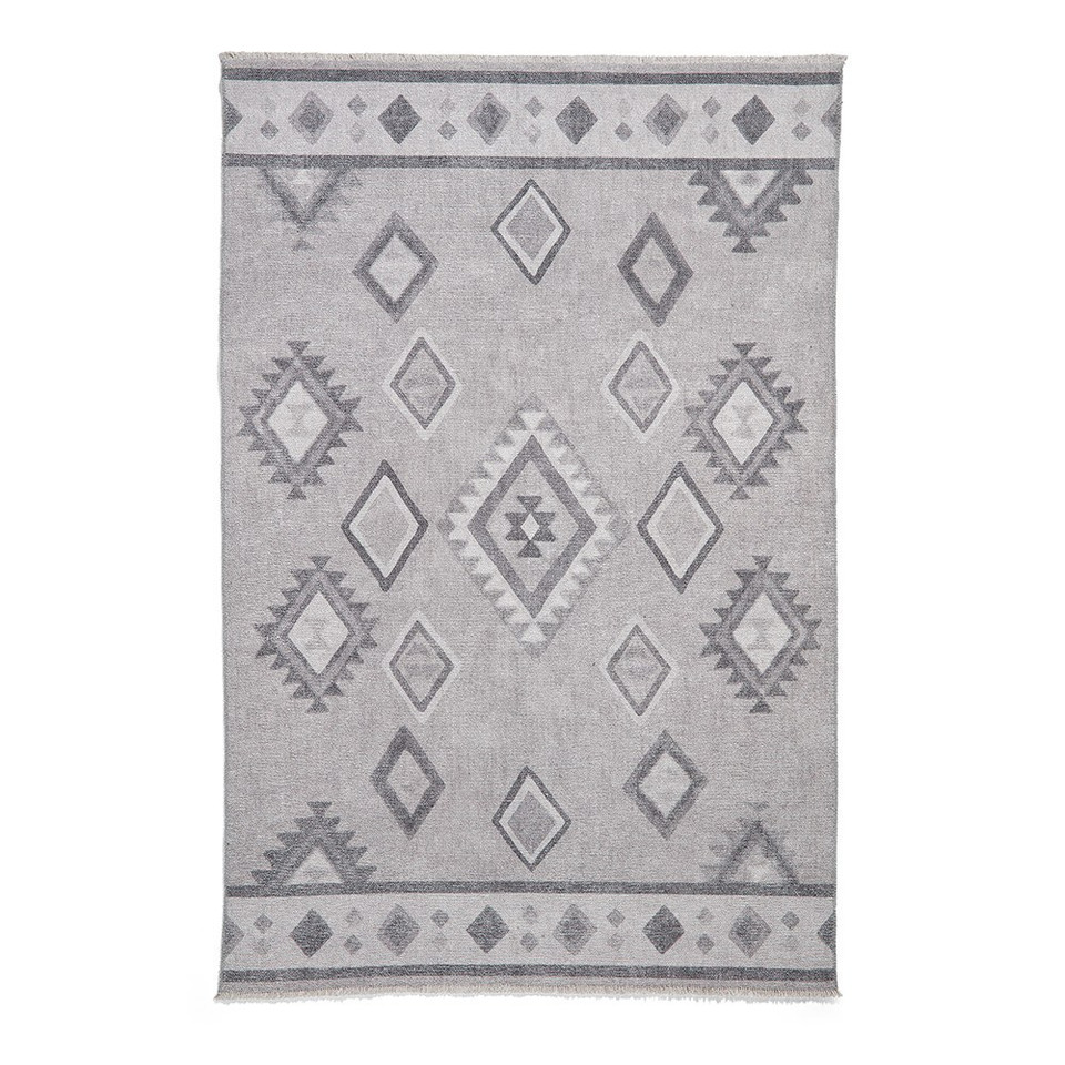 Whisper Grey Modern Diamonds Washable Rug
