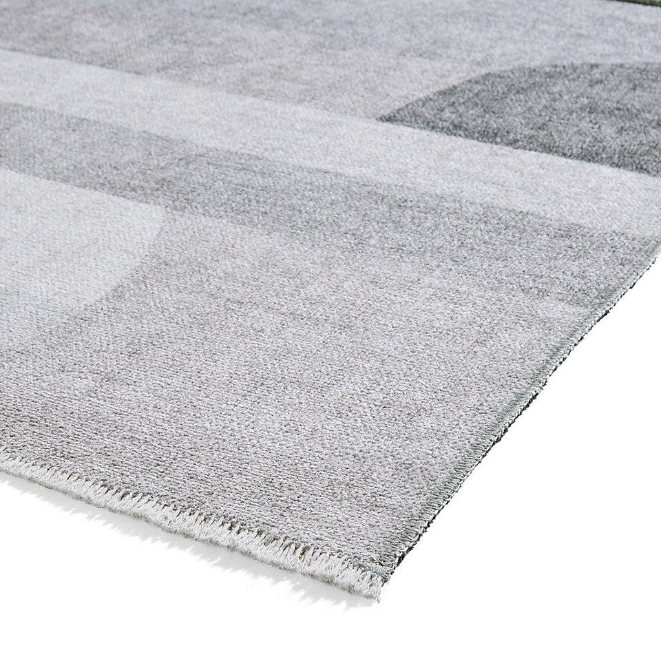 Whisper Grey Modern Geo Washable Rug Runner