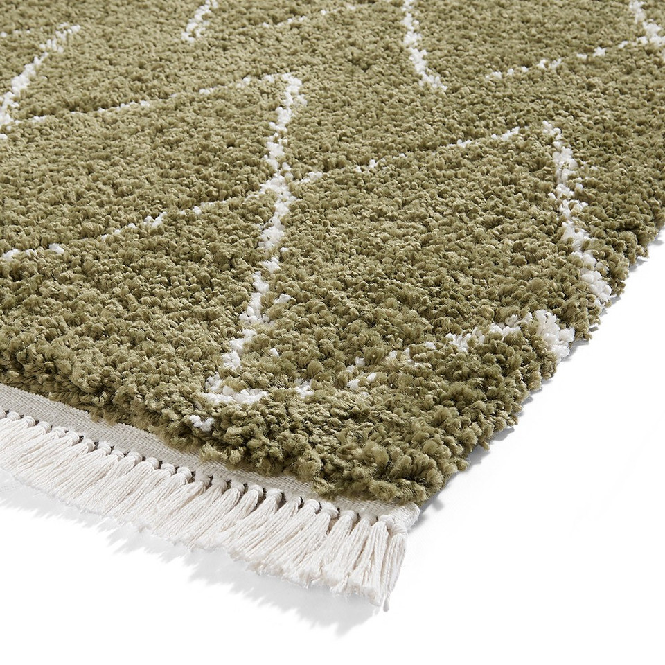Boho 8280 Green Berber Shaggy Moroccan Rug Runner
