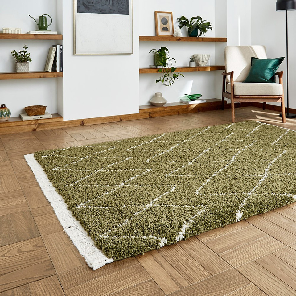 Boho 8280 Green Berber Shaggy Moroccan Rug