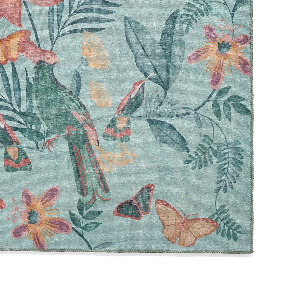 Catherine Lansfield Amaya Tropical Birds Washable Green Rug Runner