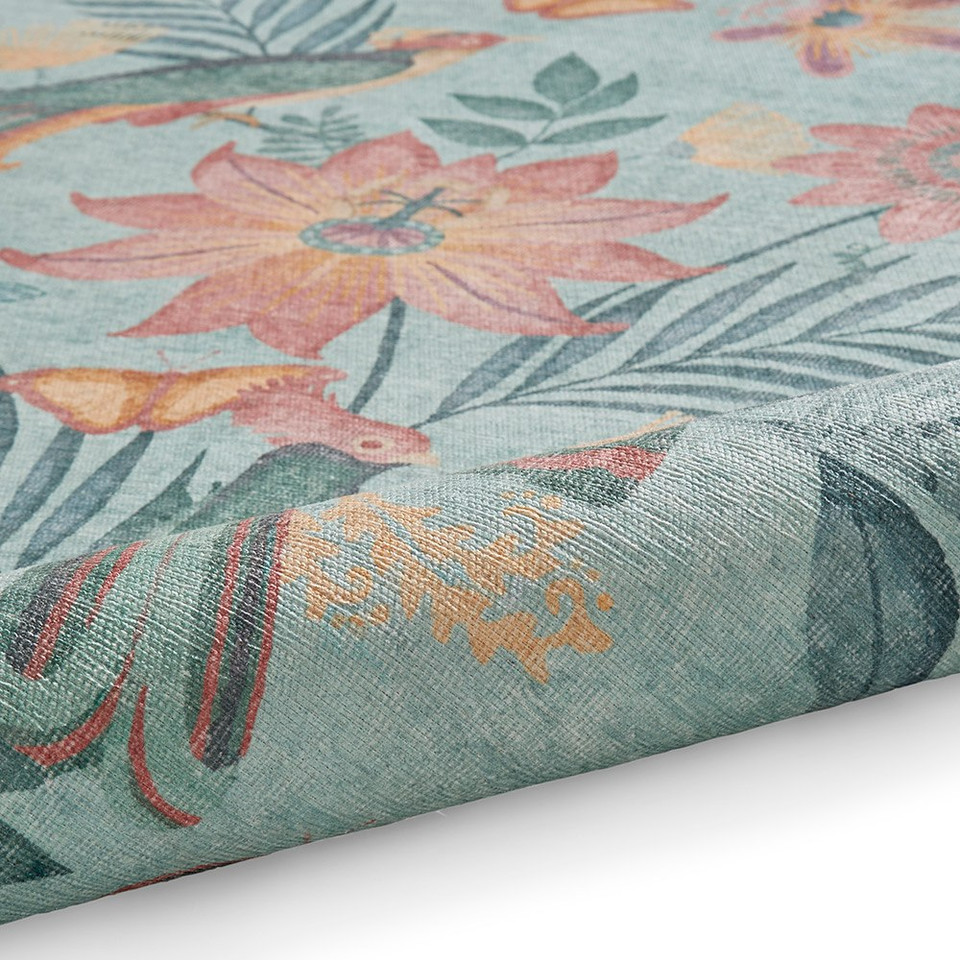 Catherine Lansfield Amaya Tropical Birds Washable Green Rug