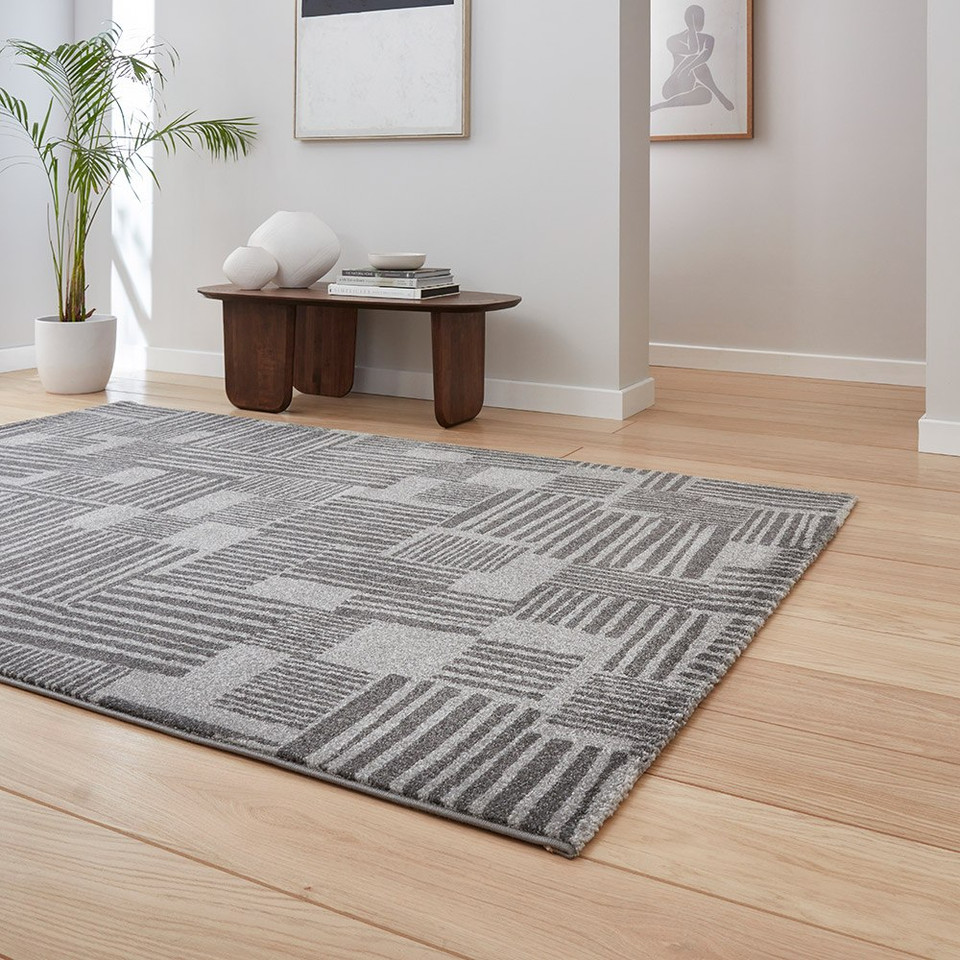 Catherine Lansfield Blocks Abstract Dark Grey Rug