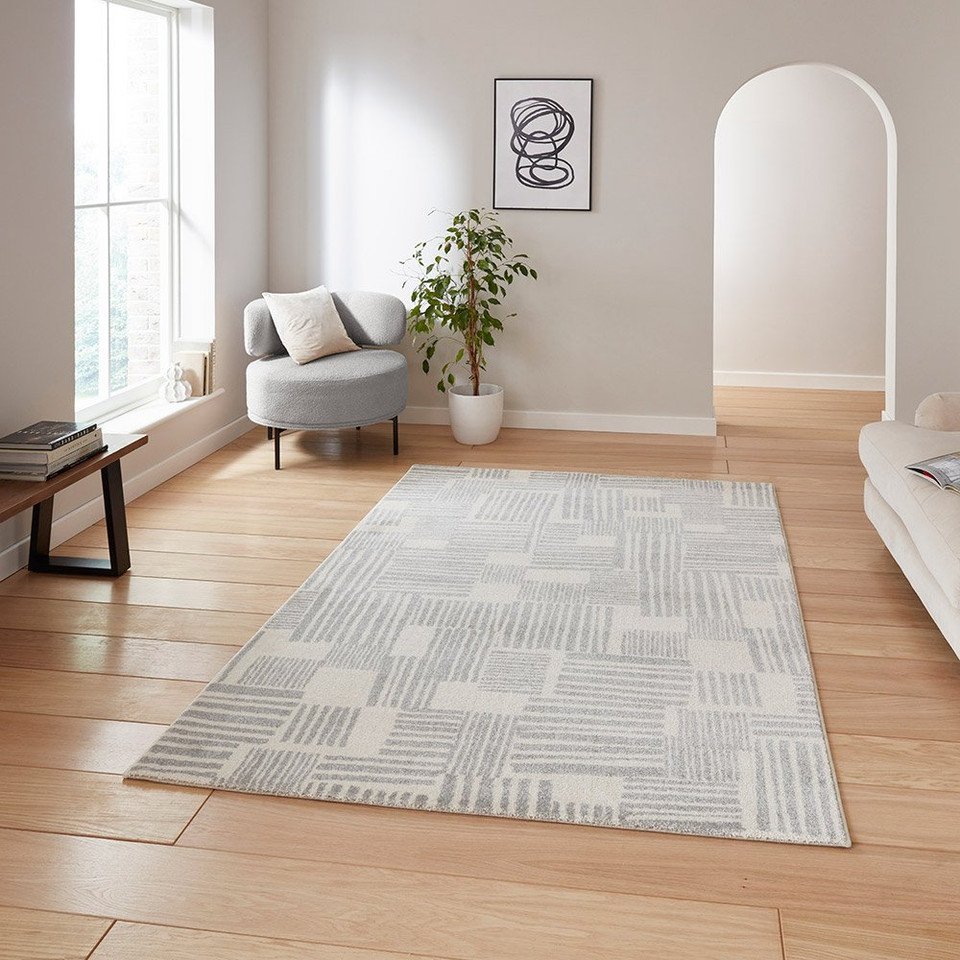Catherine Lansfield Blocks Abstract Grey Rug