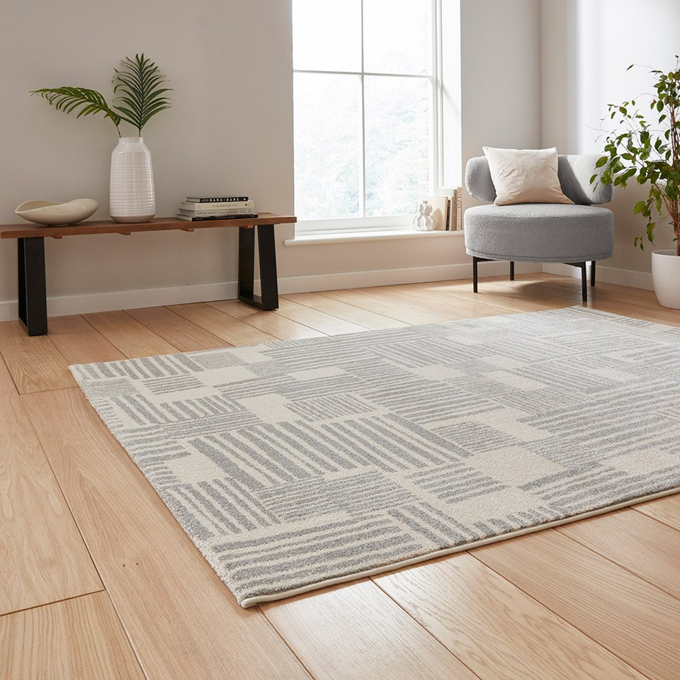 Catherine Lansfield Blocks Abstract Grey Rug