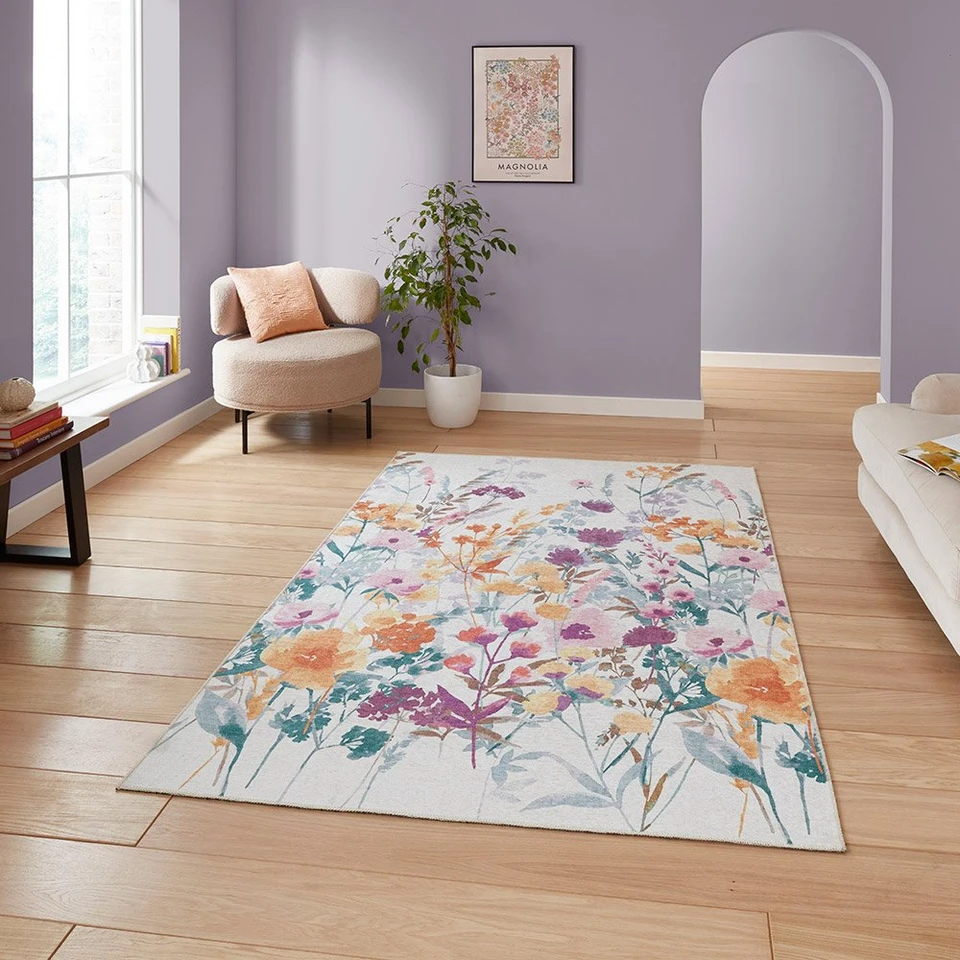 Catherine Lansfield Country Floral Yellow Rug