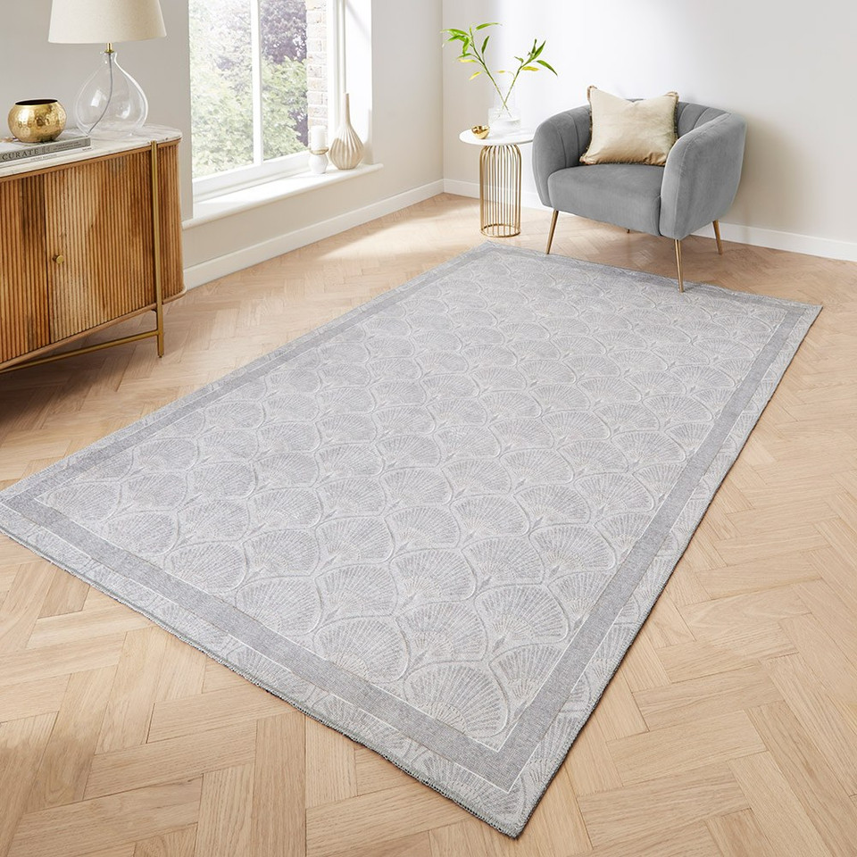 Catherine Lansfield Deco Peacock Washable Silver Rug