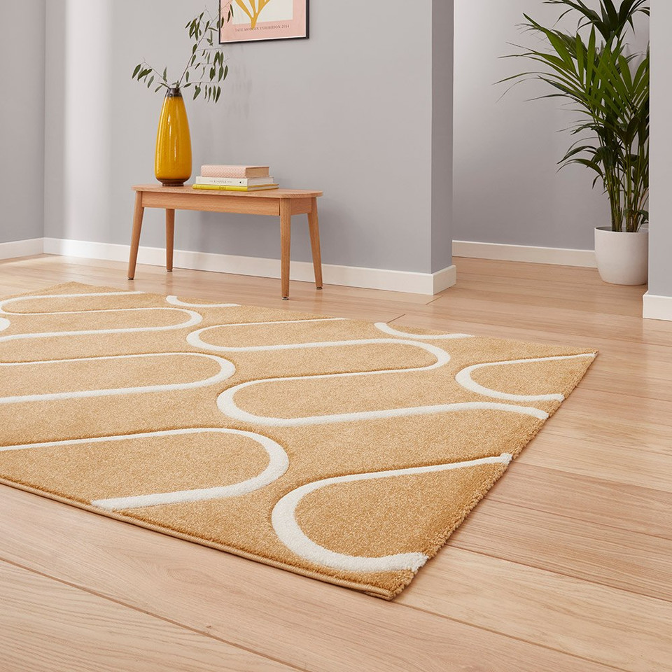 Catherine Lansfield Linear Curve Modern Geometric Ochre Rug