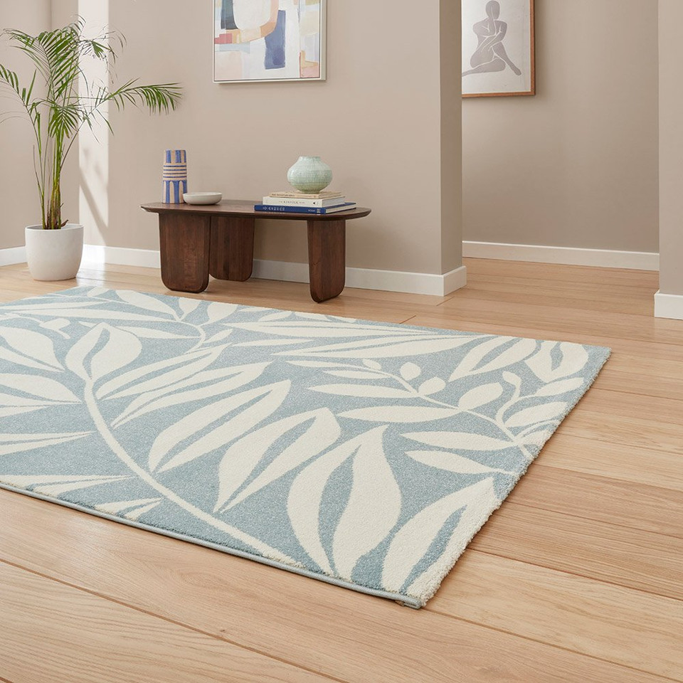 Catherine Lansfield Sorral Leaves Botanica Blue Rug