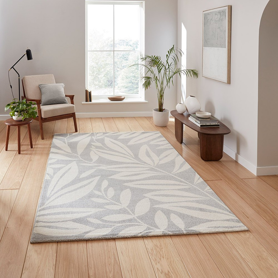 Catherine Lansfield Sorral Leaves Botanica Grey Rug