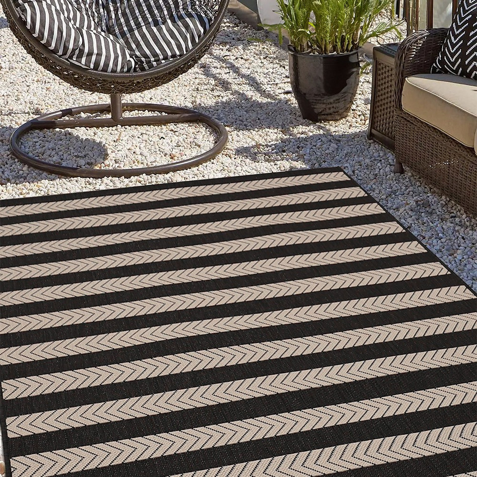 County Stripe Black Rug outdoors