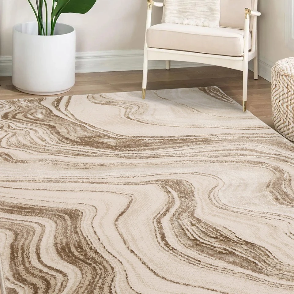 Dusk Watercolour Champagne Rug in a living room