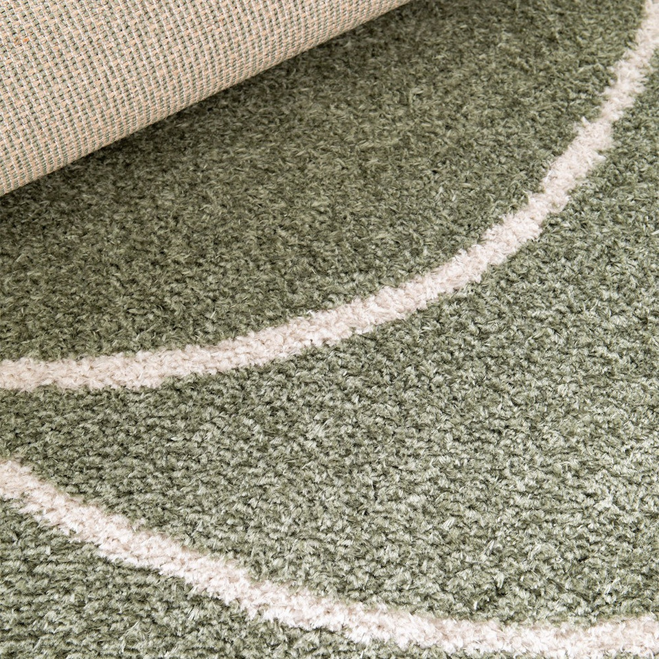 Halo Squiggle Sage Green Rug closeup detail rolled