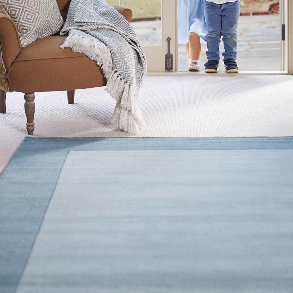 Origins Borders Duck Egg Plain Wool Rug Runner
