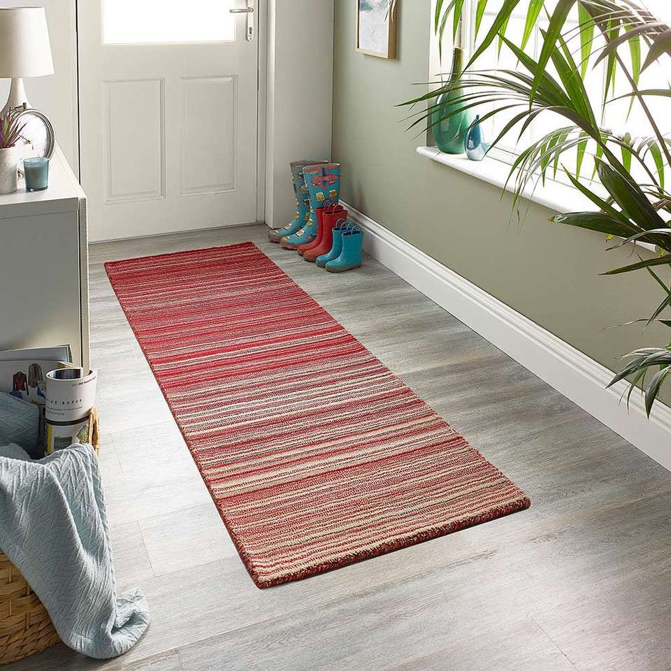Origins Fine Stripes Red Striped Wool Rug Runner