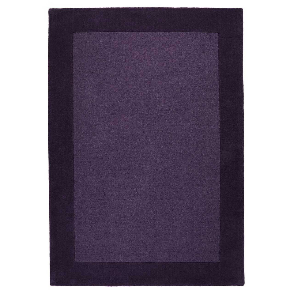 Colours Purple Wool Rug Plain Border Runner