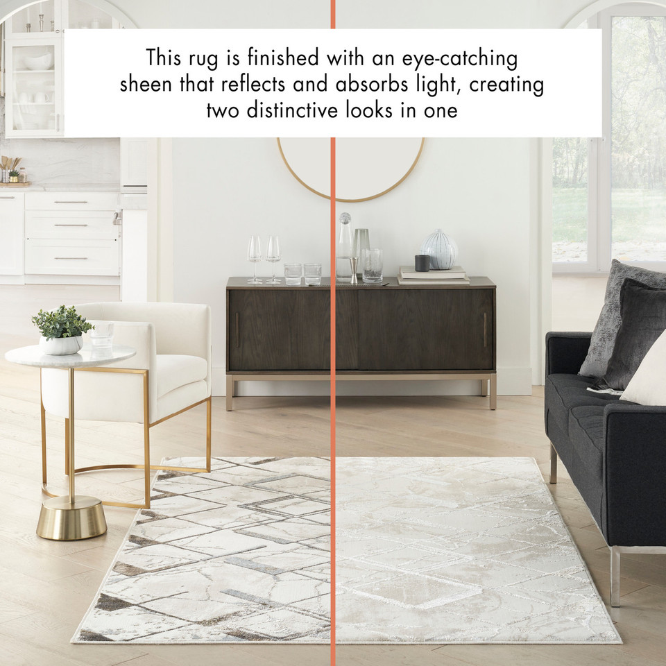 Glitz GLZ02 Ivory Grey Luxury Glossy Rug Runner