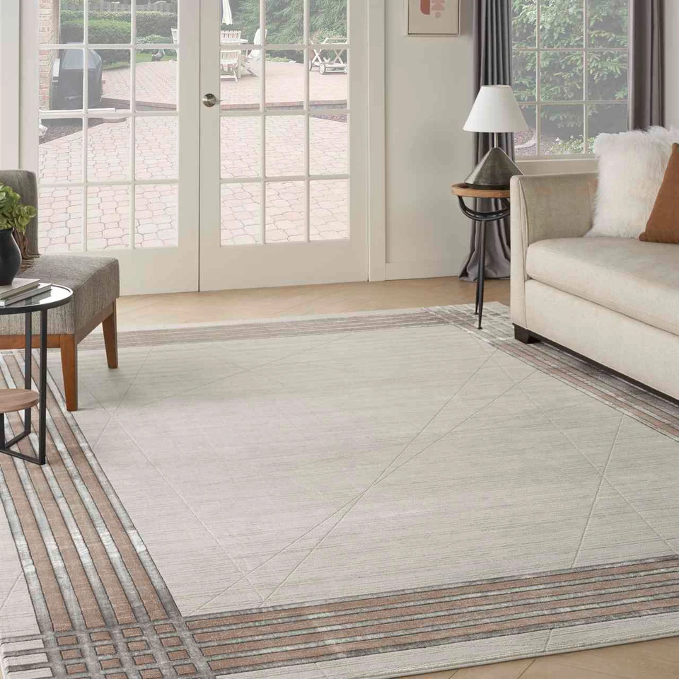 Desire DSR01 Ivory Silver Luxury Silky Rug Runner