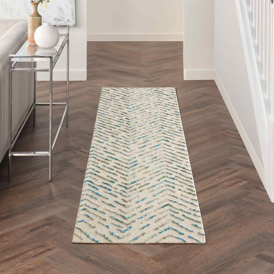 Colorado CLR02 Ivory Green Wool Rug Runner