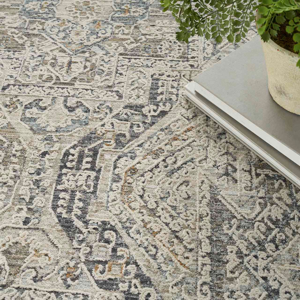 Lynx LNX01 Ivory Grey Blue Thin Classic Rug Runner