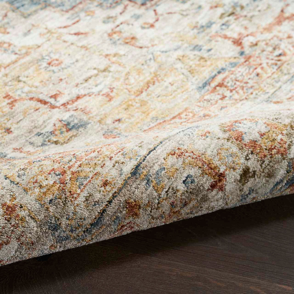Sahar Traditional Silk Look Rug Ivory Blue Runner