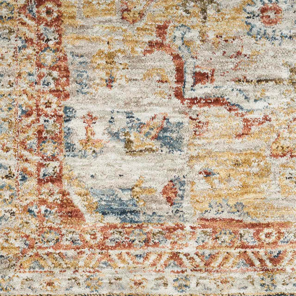 Sahar Traditional Silk Look Rug Ivory Blue Runner