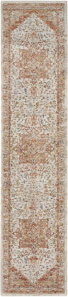 Sahar Traditional Silk Look Rug Ivory Rust Runner