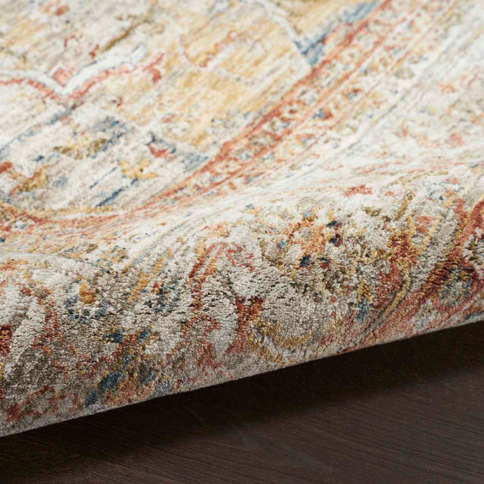 Sahar Traditional Silk Look Rug Ivory Rust Runner