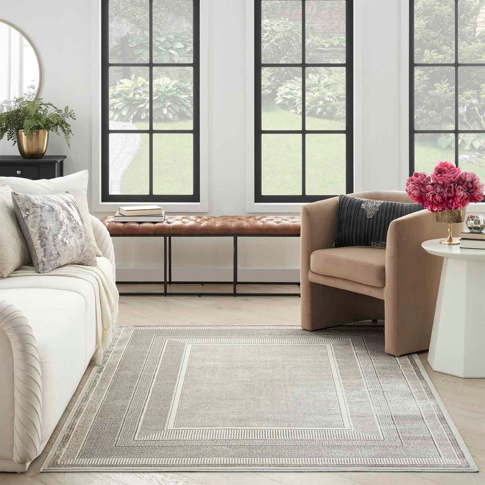 Glitz GLZ07 Silky Two Tone Thin Rug in Silver Runner