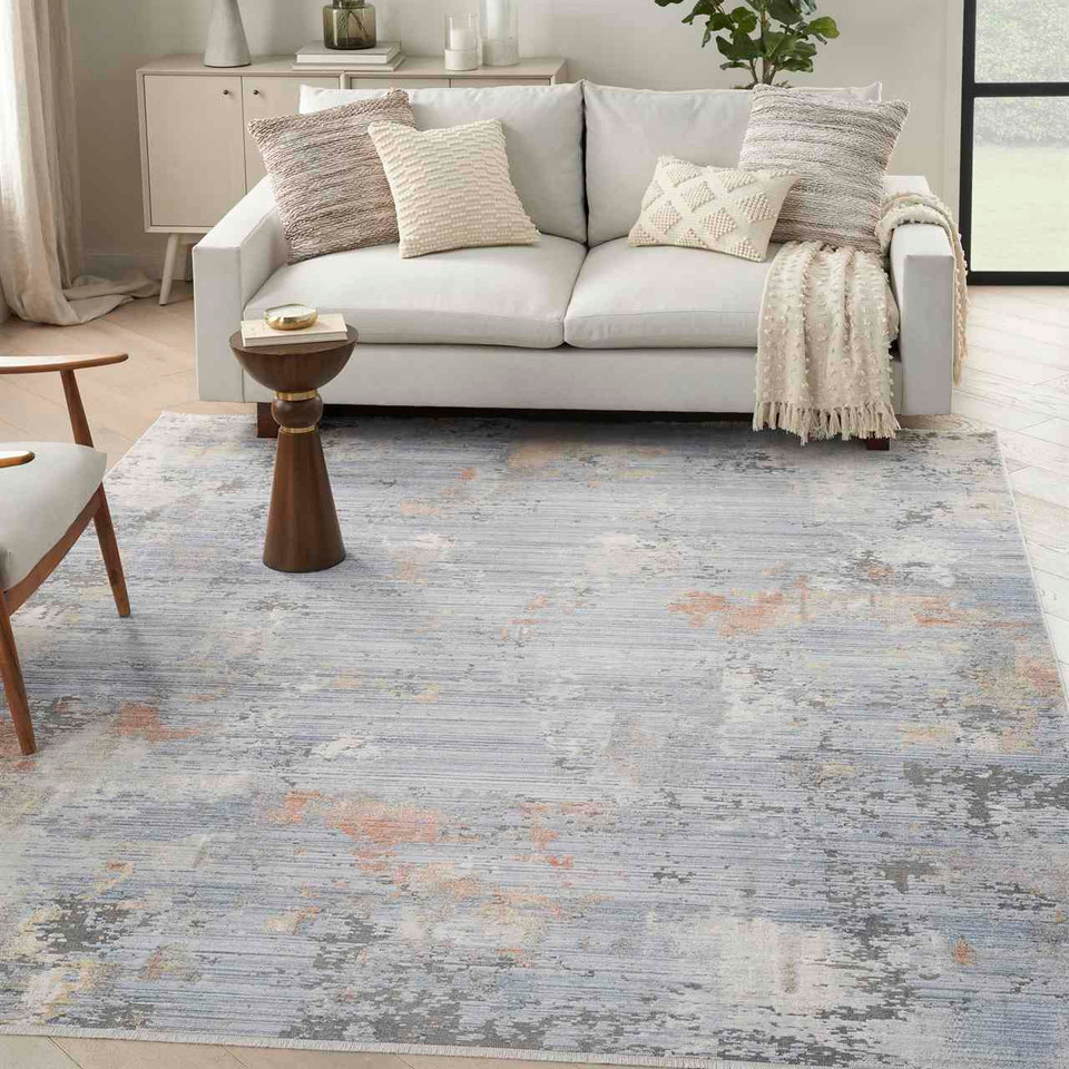 Contemporary Rug Abstract Hues Grey Blue Runner