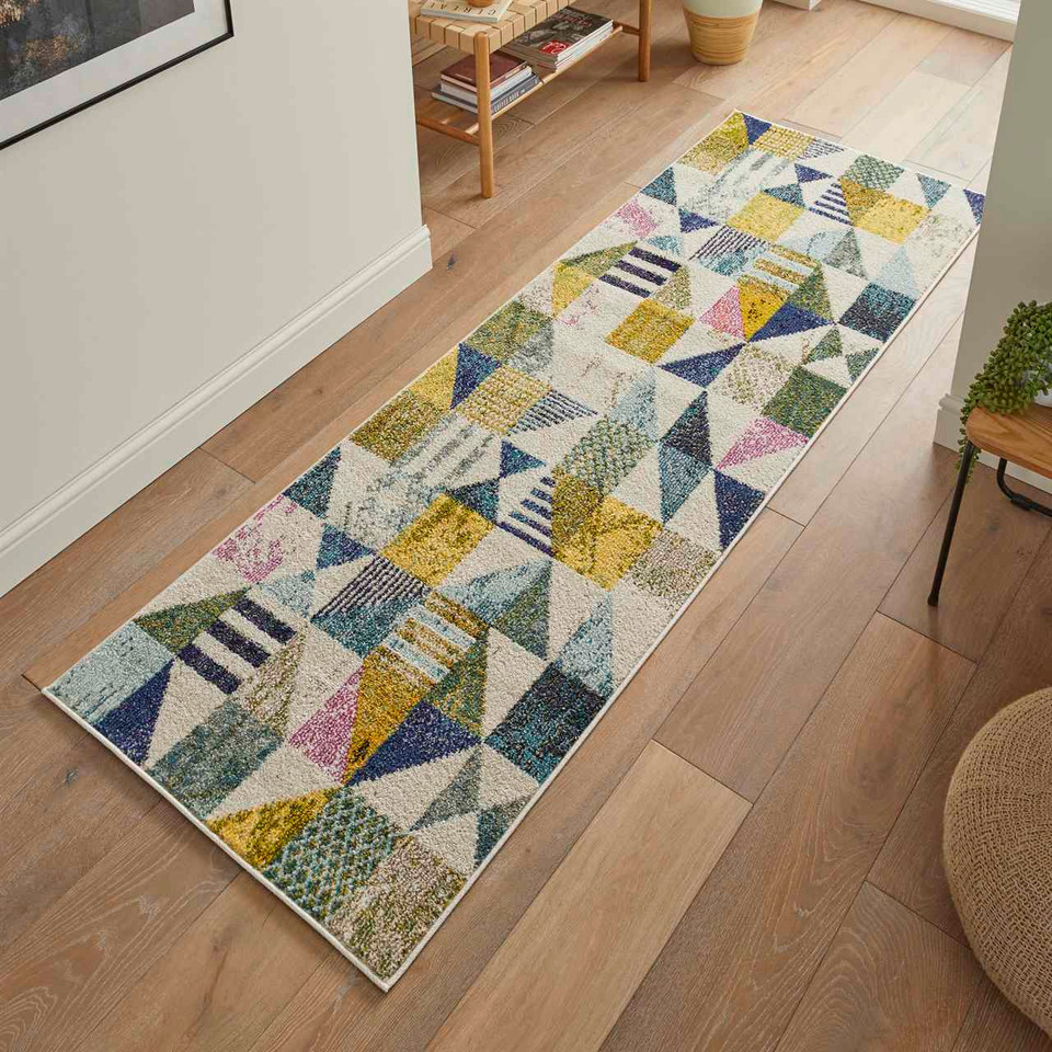 Carnaval Green Multi Hardwearing Rug CAR101 Runner