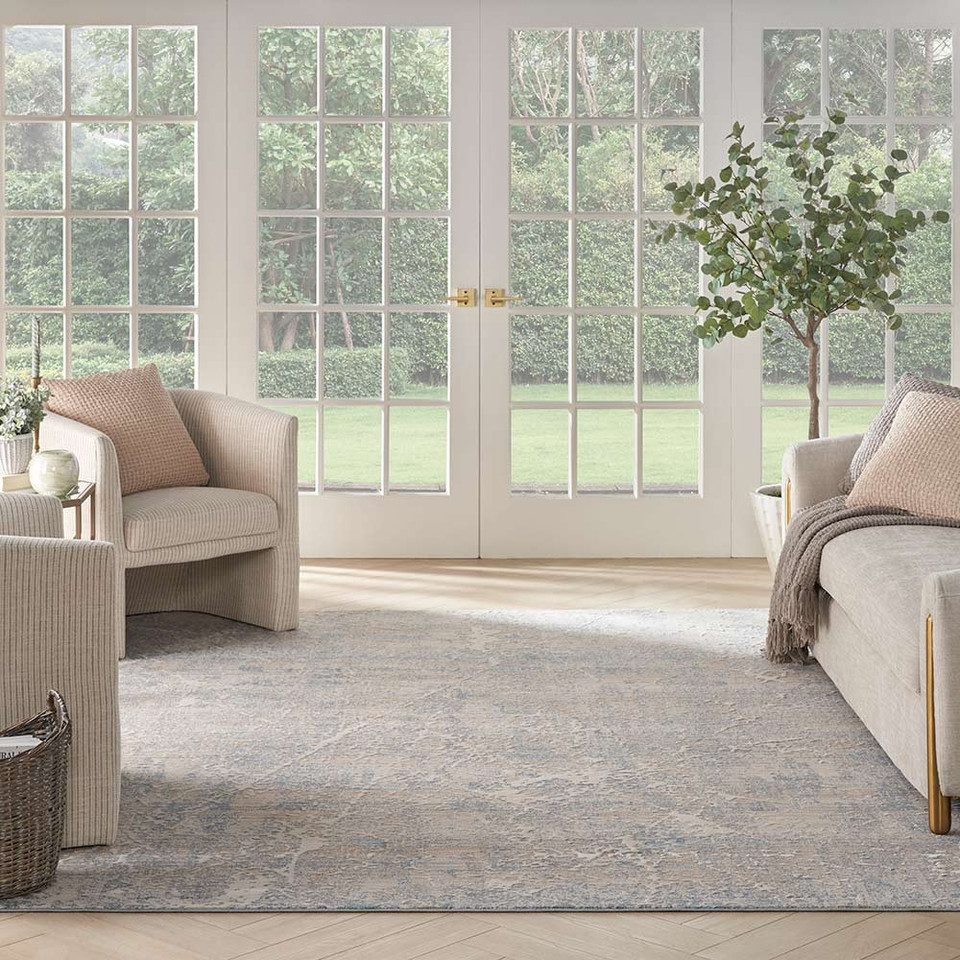 Exhale Abstract Modern Rug EXL02 Beige Blue Runner