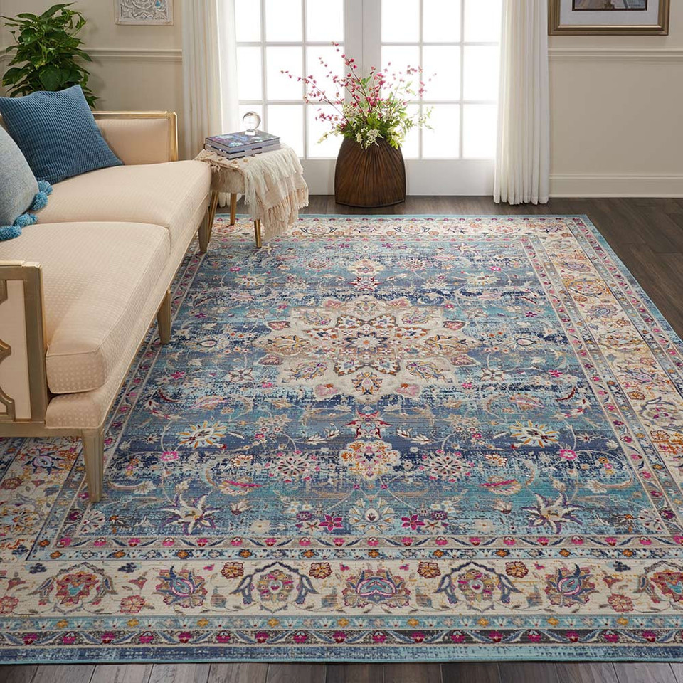 Blue Multi Vintage Kashan Rug VKA01 Runner