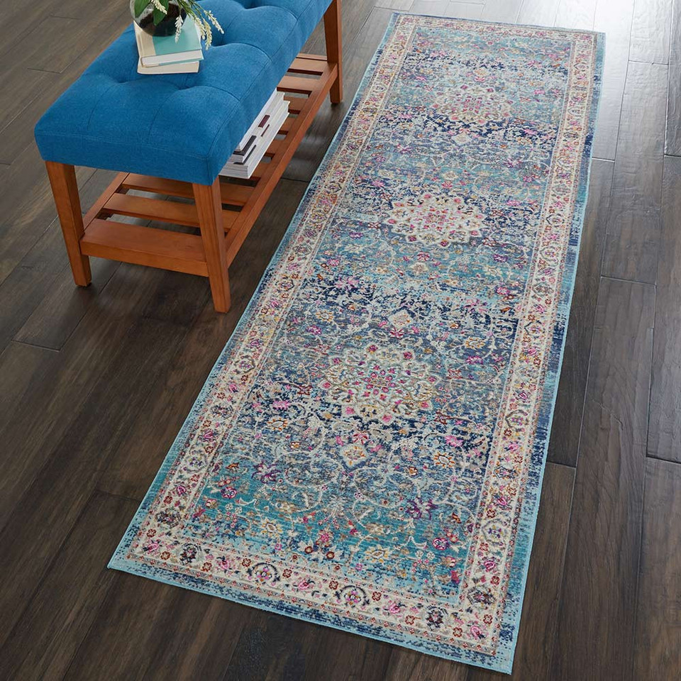 Blue Multi Vintage Kashan Rug VKA01 Runner