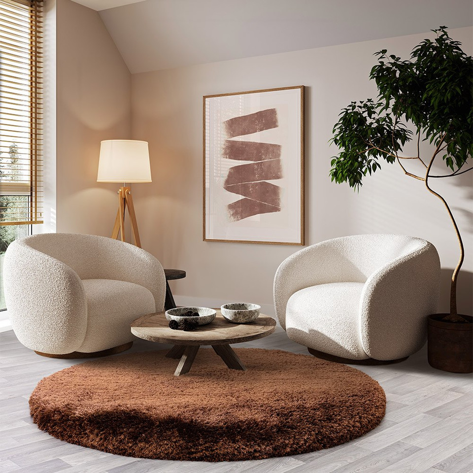 Ultra Thick Plush Shaggy Rug Copper Brown Circle