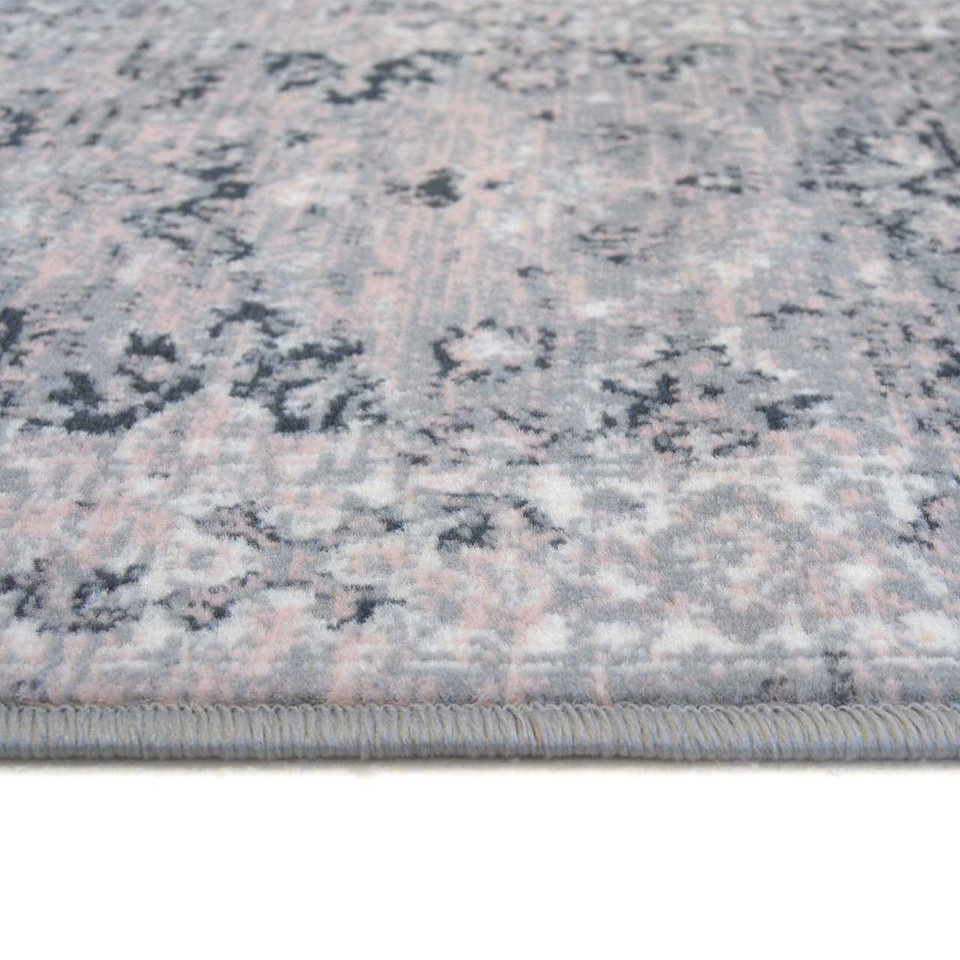 Maestro New Traditional Grey Pink Rug Runner